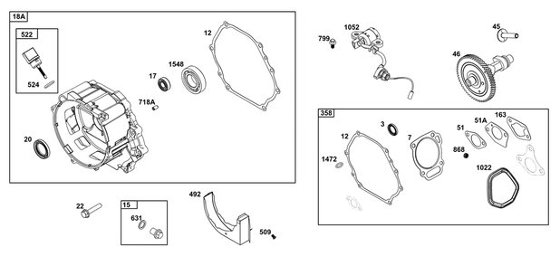 Crankcase Cover/Sump Group Diagram and Parts List for 25T235-0349-G1 200000 - 399999 Briggs and Stratton Engine